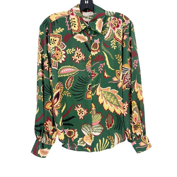 RAMY BROOK Top NEW Size XS Eliza Button Down $325 Green Yellow Tropical - Picture 3 of 6